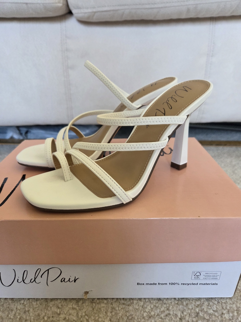 White Strappy Square-Toe High Heels